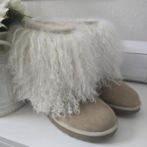 UGG Cream and White Furry Boots